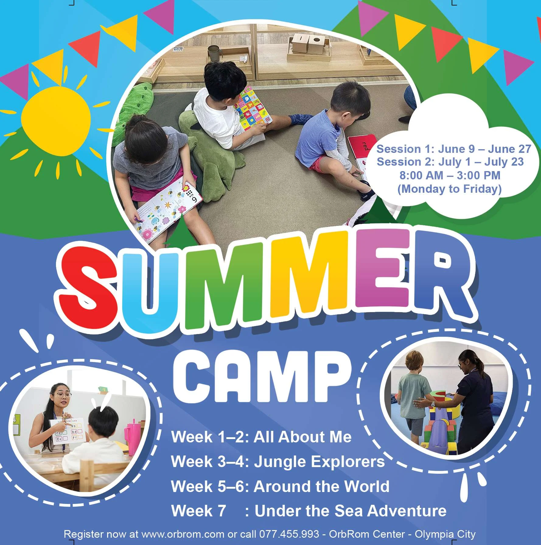 Children participating in OrbRom Center’s Summer Camp 2025 at Phnom Penh, engaging in play-based educational activities